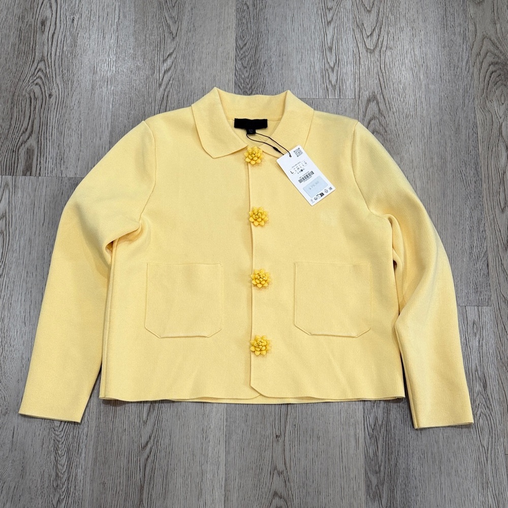 Zara Yellow Women's Jacket with Floral Buttons